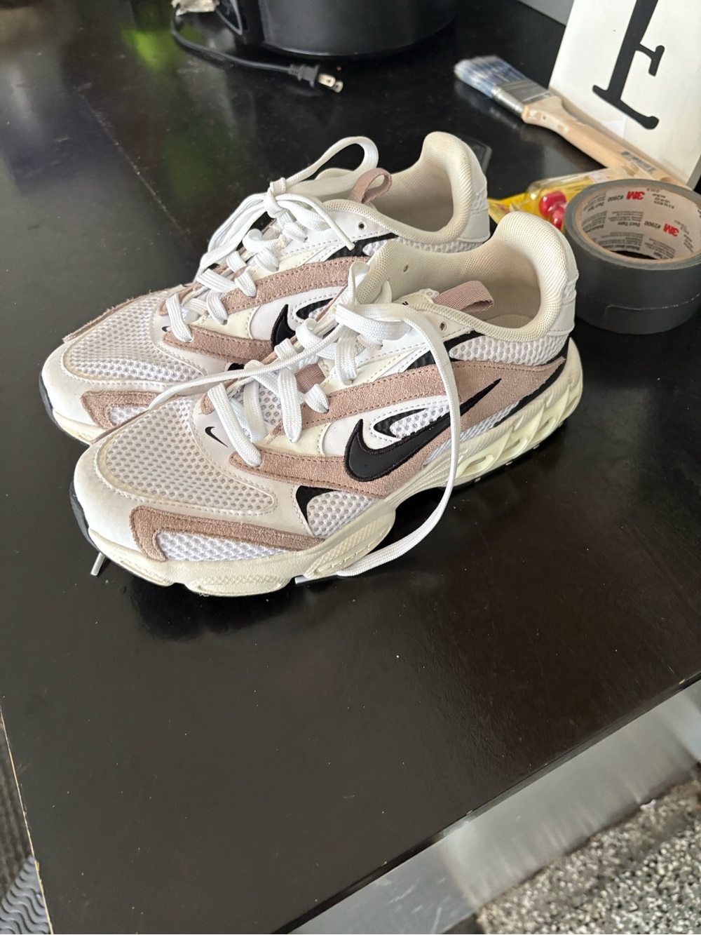 Nike White, beige & Black Mesh Trail Sneakers